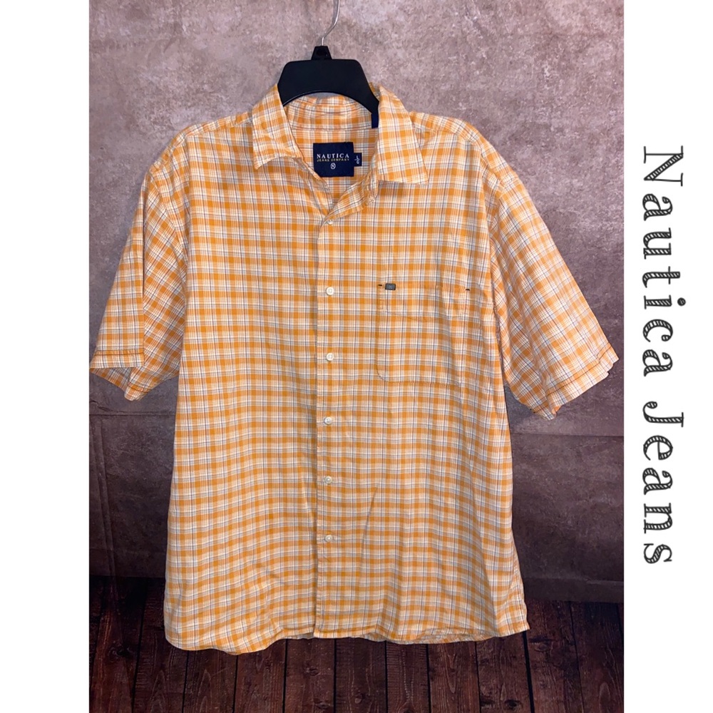 Nautica Jeans Co. Short Sleeve Plaid Button Down Shirt Size L-EUC